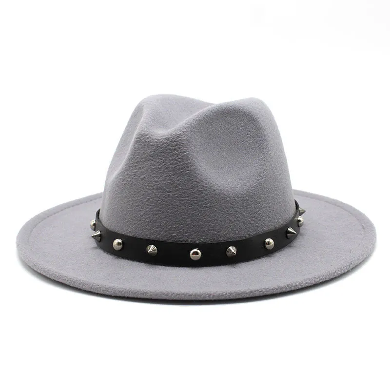 Rock'n'Roll Elegant Hat With Rivet Ribbon / Wool Fedora With Punk Rivets / Grunge Outfits