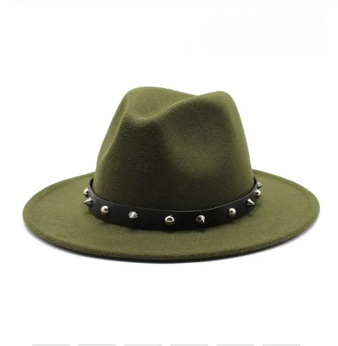 Rock'n'Roll Elegant Hat With Rivet Ribbon / Wool Fedora With Punk Rivets / Grunge Outfits