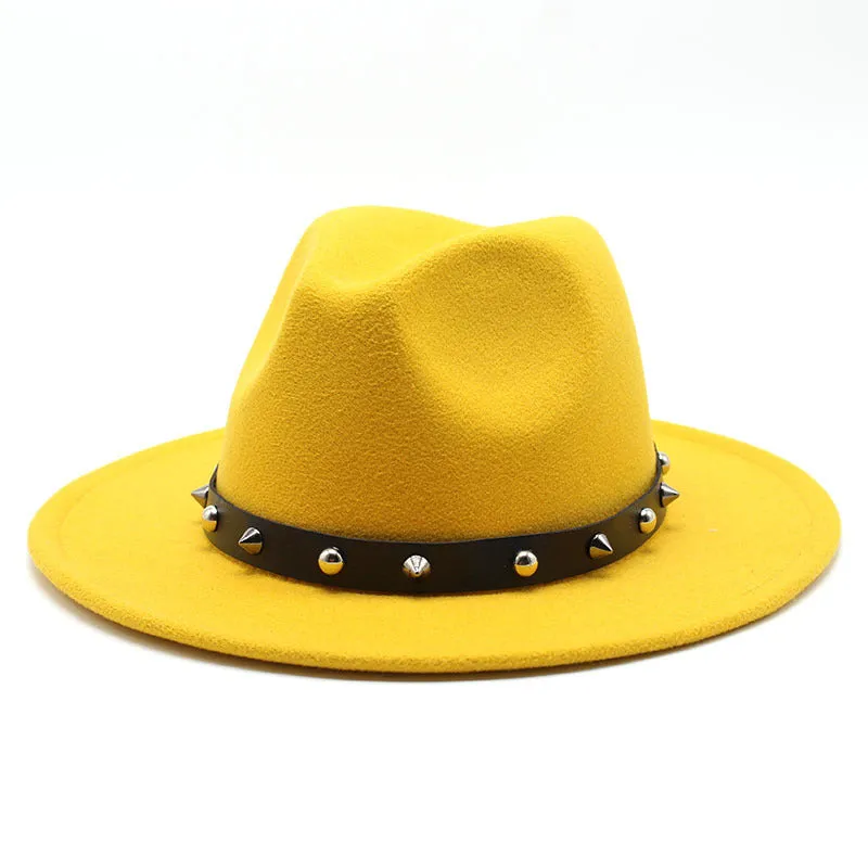 Rock'n'Roll Elegant Hat With Rivet Ribbon / Wool Fedora With Punk Rivets / Grunge Outfits