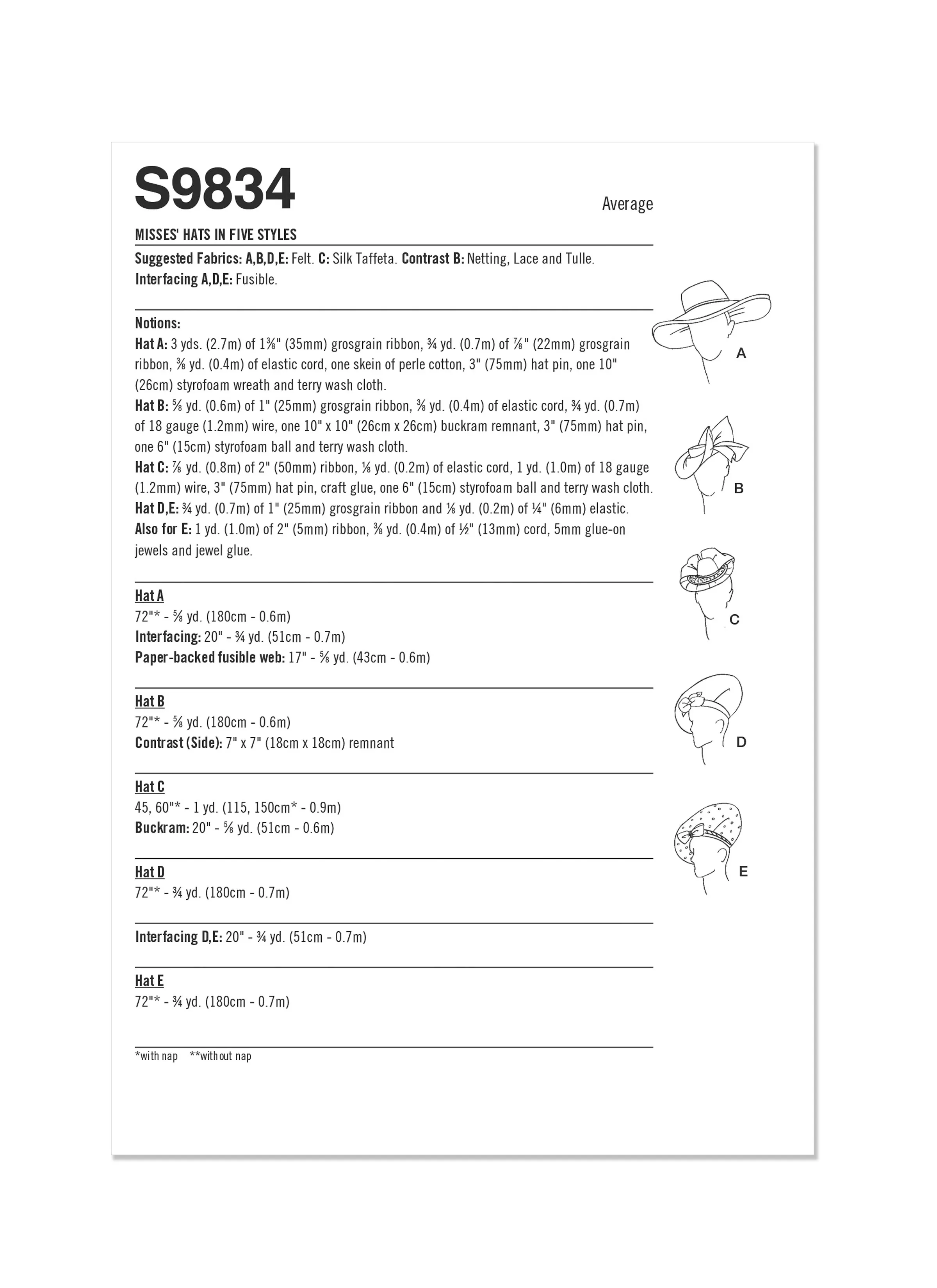 Simplicity Pattern 9834 Misses' Hats in Five Styles