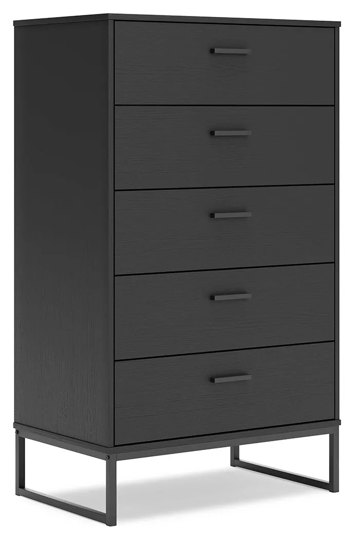 Socalle Twin Panel Platform Bed with Dresser and Chest in Black
