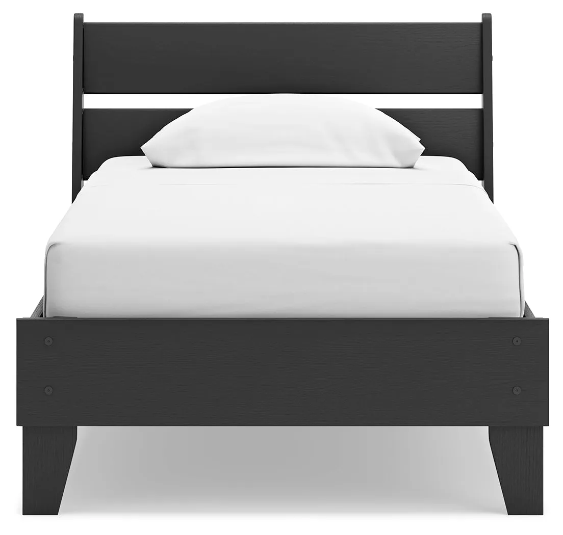 Socalle Twin Panel Platform Bed with Dresser and Chest in Black