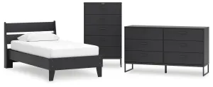 Socalle Twin Panel Platform Bed with Dresser and Chest in Black