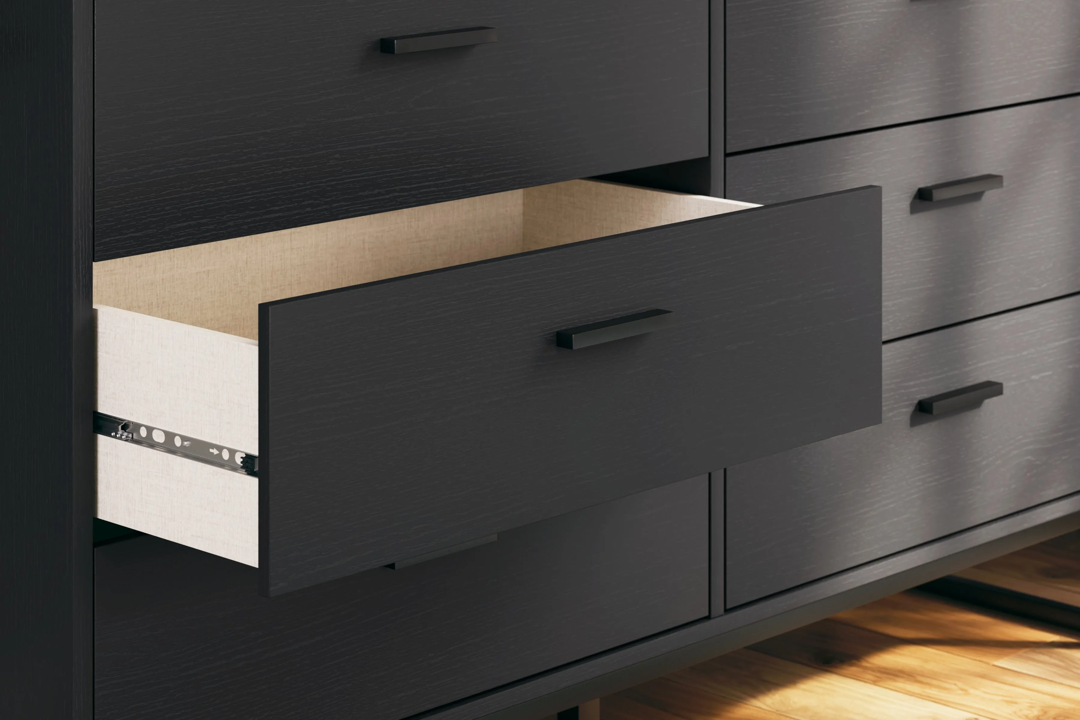 Socalle Twin Panel Platform Bed with Dresser and Chest in Black