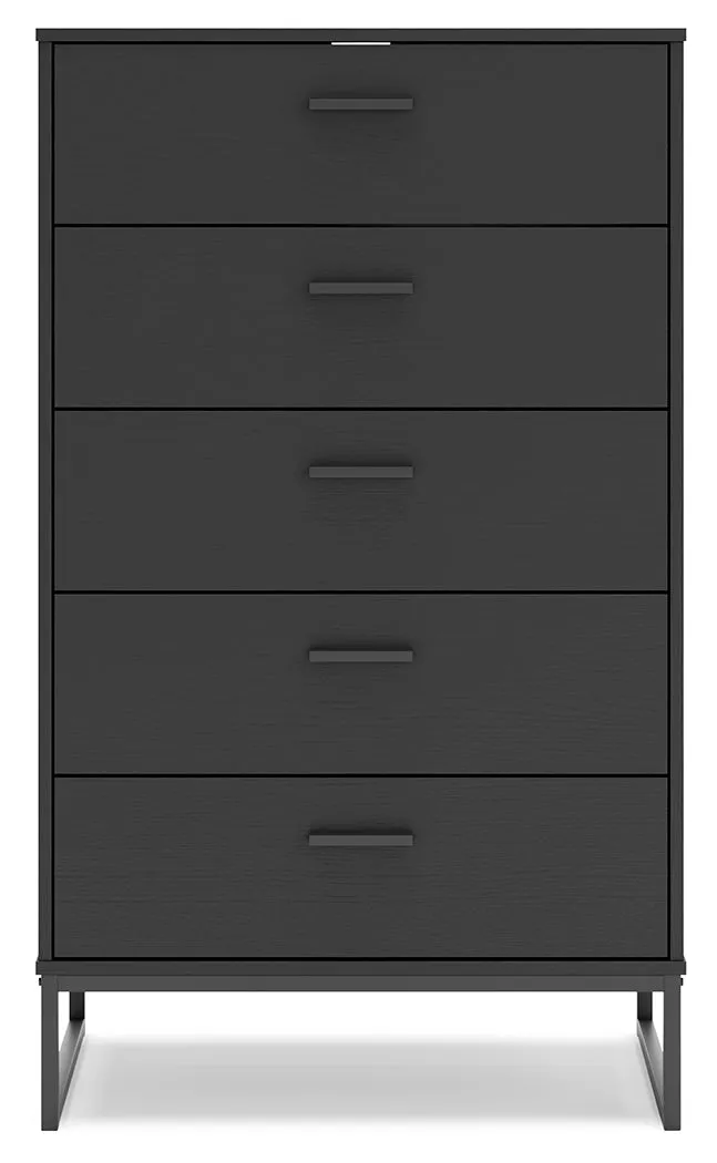 Socalle Twin Panel Platform Bed with Dresser and Chest in Black