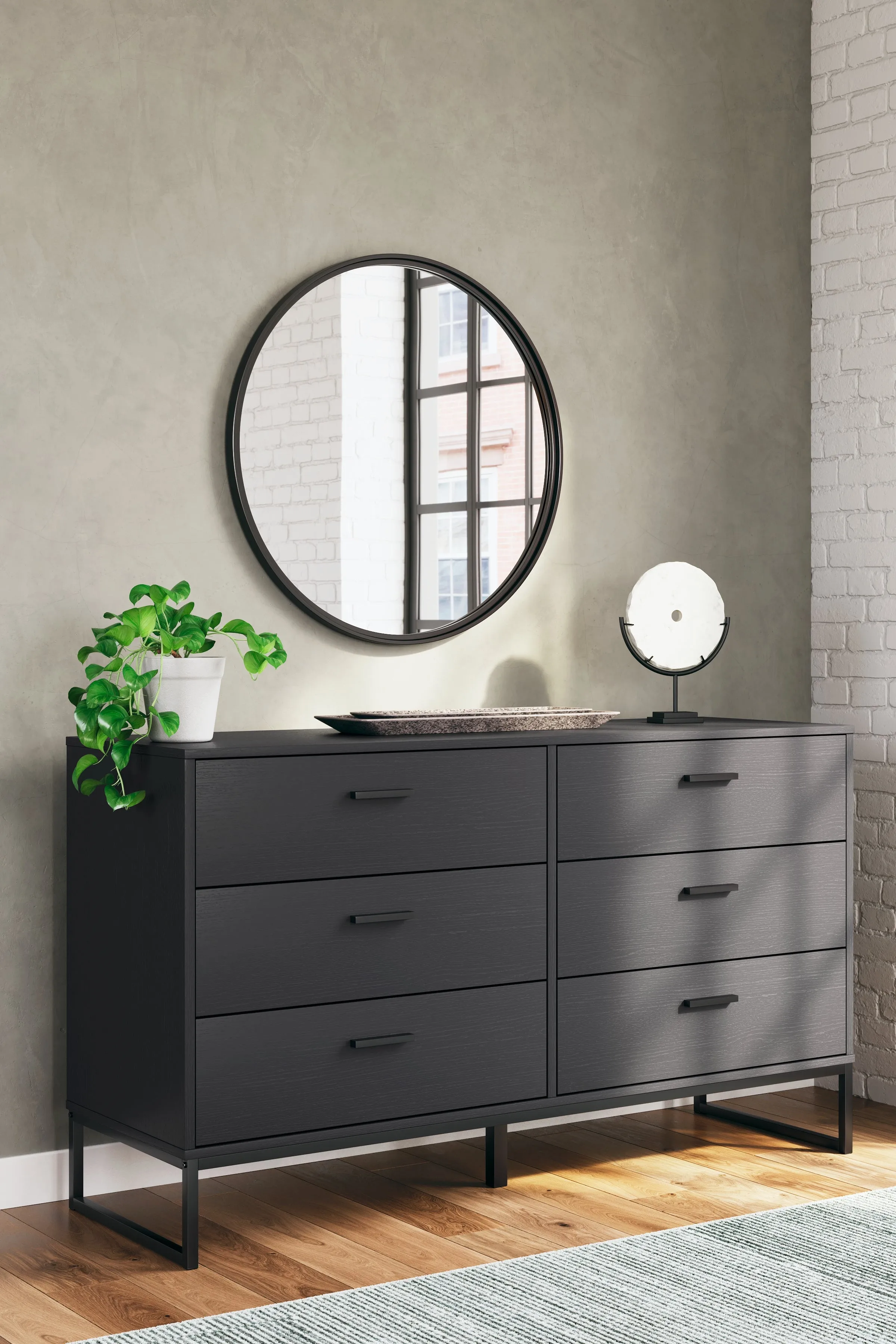 Socalle Twin Panel Platform Bed with Dresser and Chest in Black