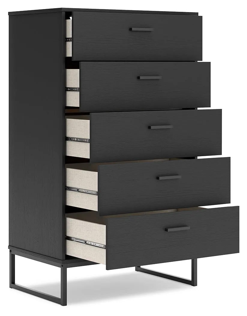 Socalle Twin Panel Platform Bed with Dresser and Chest in Black
