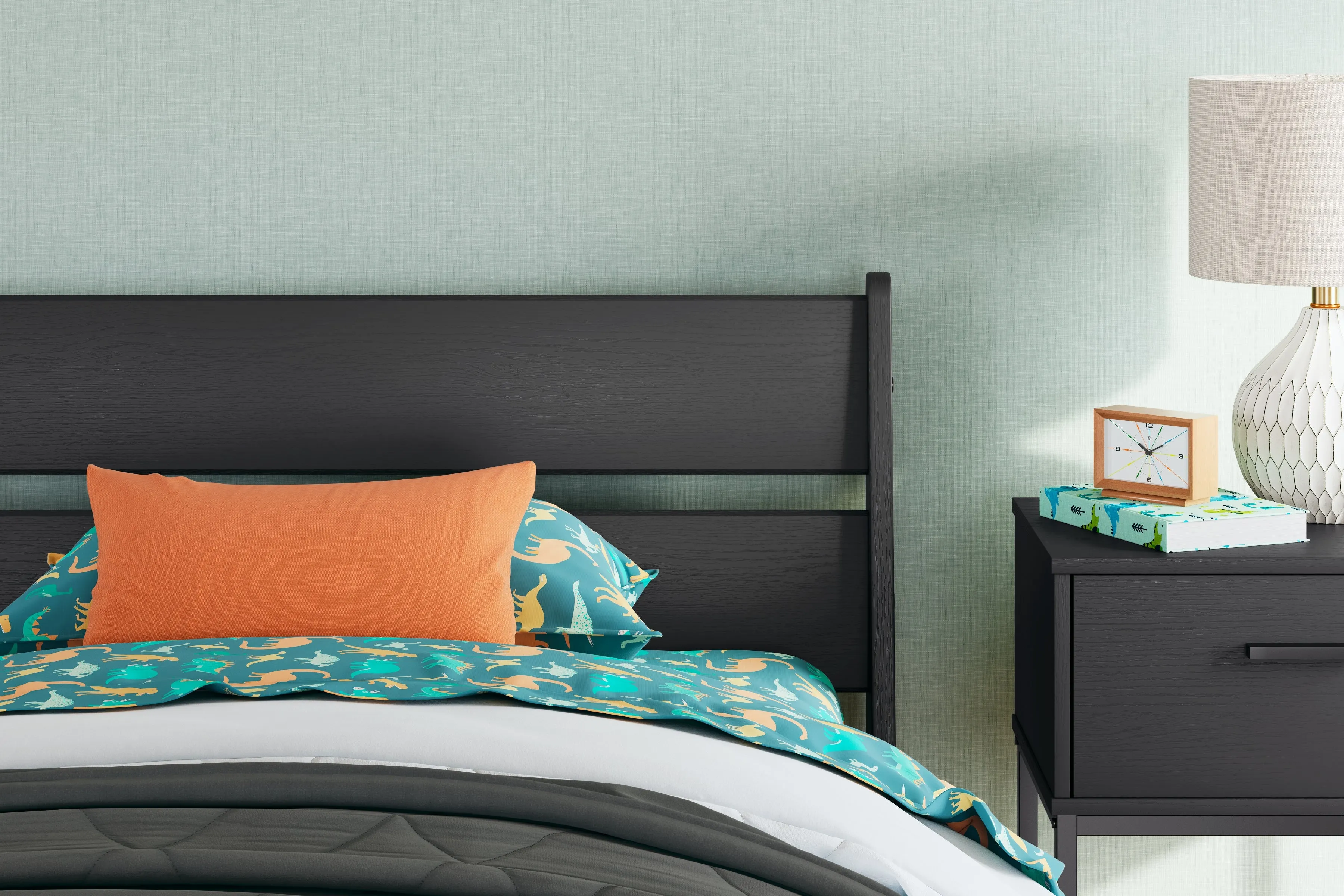Socalle Twin Panel Platform Bed with Dresser and Chest in Black