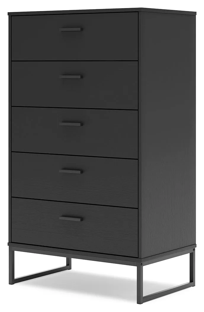 Socalle Twin Panel Platform Bed with Dresser and Chest in Black