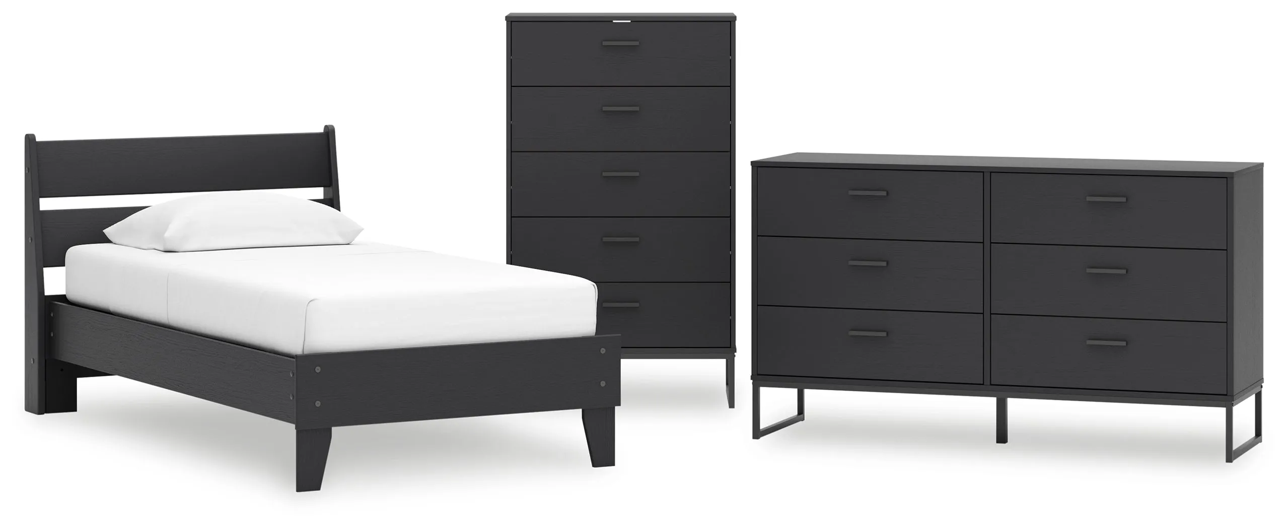 Socalle Twin Panel Platform Bed with Dresser and Chest in Black