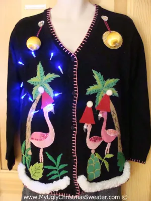 Tropical Themed 3D Ugly Christmas Sweater with Lights Flamingos (t15)