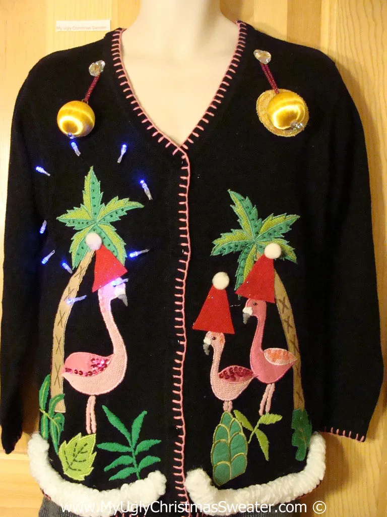 Tropical Themed 3D Ugly Christmas Sweater with Lights Flamingos (t15)